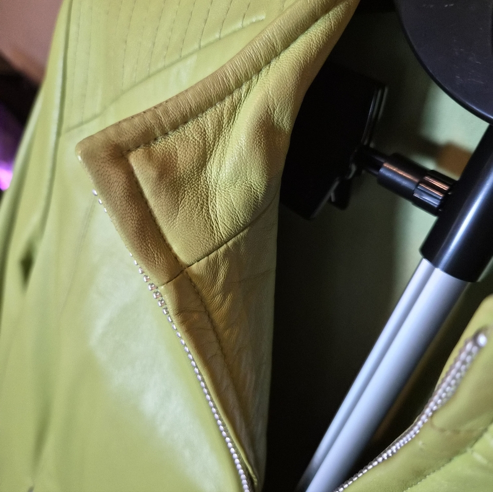Valerie Stevens 100% Leather Moto Jacket - Pear Green - XL - Picture 9 of 9